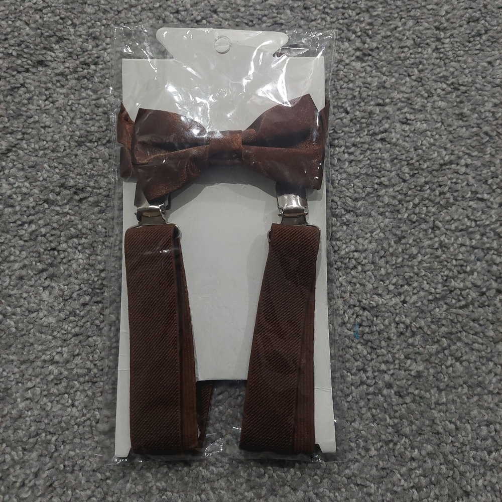 Boy's Suspenders Brown With Bow Tie Silver Clasps